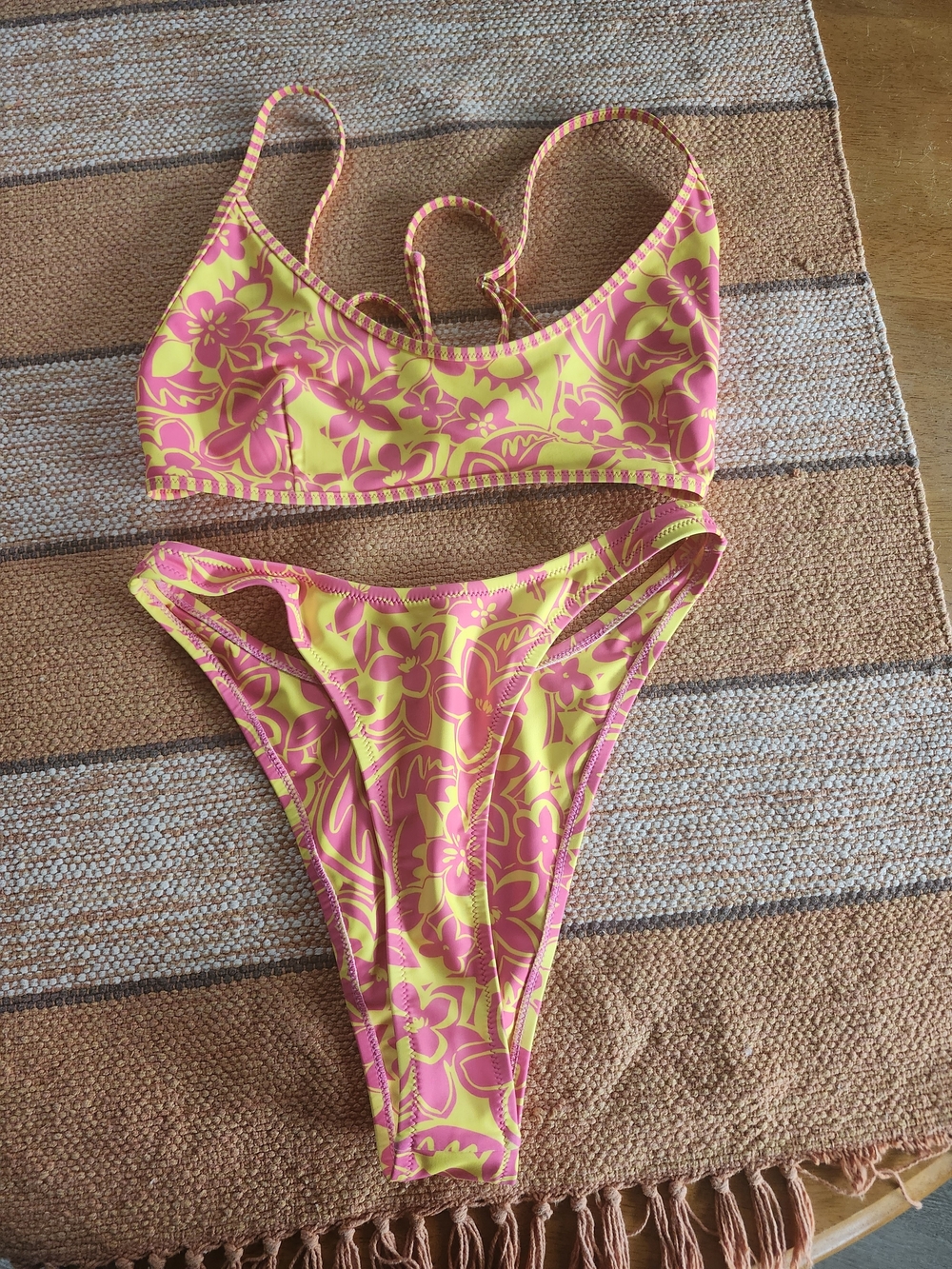 🌺 Kulani Kinis Pink & Yellow Floral Bikini Set | Y2K Neon | Cheeky High Waisted